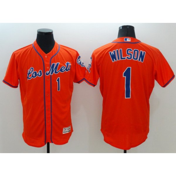 Men's New York Mets #1 Mookie Wilson Retired Los Orange 2016 Flexbase Majestic Baseball Jersey