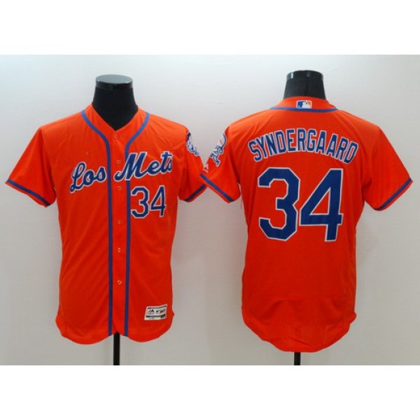 Men's New York Mets #34 Noah Syndergaard Los Orange 2016 Flexbase Majestic Baseball Jersey