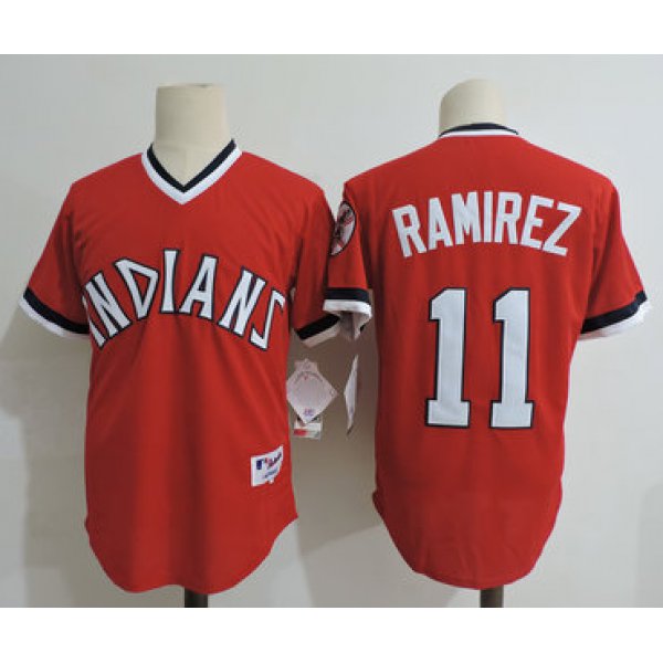 Men's Cleveland Indians #11 Jose Ramirez Red Cooperstown Collection Throwback Jersey