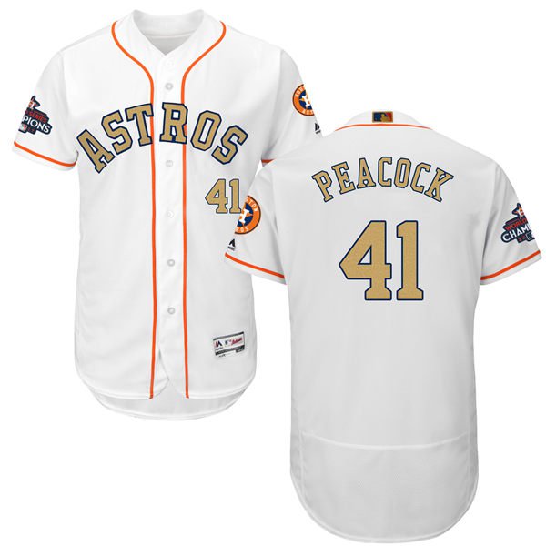 Men's Houston Astros #41 Brad Peacock White 2018 Gold Program Flexbase Stitched MLB Jersey