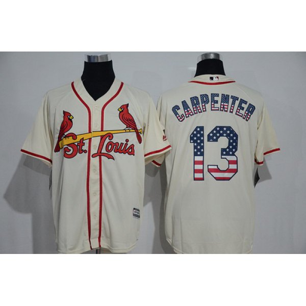 Men's St. Louis Cardinals #13 Matt Carpenter Cream USA Flag Fashion MLB Baseball Jersey