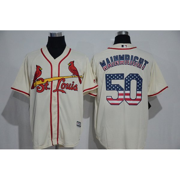 Men's St. Louis Cardinals #50 Adam Wainwright Cream USA Flag Fashion MLB Baseball Jersey