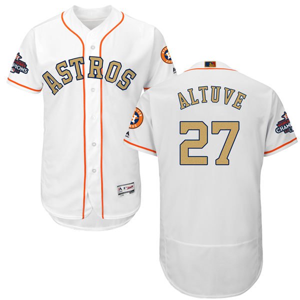 Men's Houston Astros #27 Jose Altuve White 2018 Gold Program Flexbase Stitched MLB Jersey