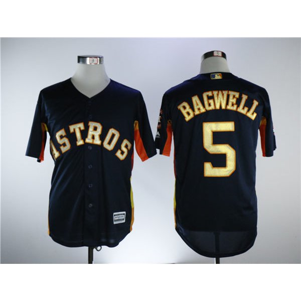 Men's Houston Astros #5 Jeff Bagwell Navy Blue New Gold Program Flexbase Stitched MLB Jersey