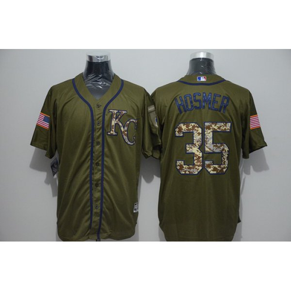 Men's Kansas City Royals #35 Eric Hosmer Green Salute to Service Majestic Baseball Jersey