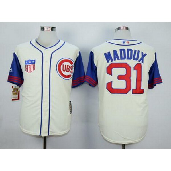 Men's Chicago Cubs #31 Greg Maddux Retired Cream 1942 Majestic Cooperstown Collection Throwback Jersey