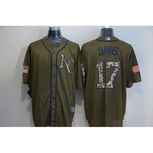 Men's Kansas City Royals #17 Wade Davis Green Salute to Service Majestic Baseball Jersey