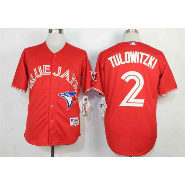 Men's Toronto Blue Jays #2 Troy Tulowitzki Red Canada Day Cool Base Jersey