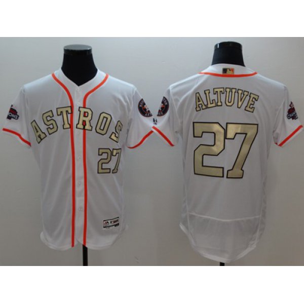 Houston Astros #27 Jose Altuve White FlexBase Authentic 2017 World Series Champions Gold Program Stitched Baseball Jersey