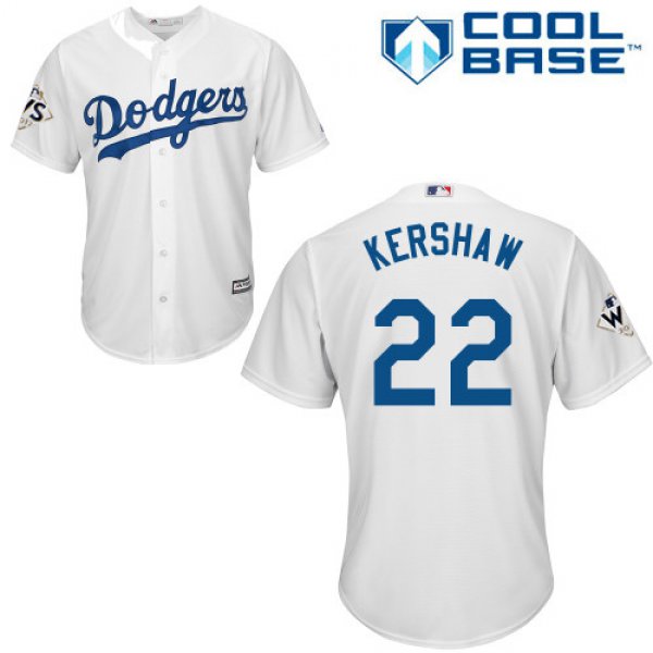 Men's Los Angeles Dodgers #22 Clayton Kershaw White New Cool Base 2017 World Series Bound Stitched MLB Jersey