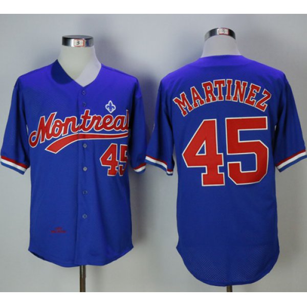 Mitchell And Ness BP Expos #45 Pedro Martinez Blue Throwback Stitched MLB Jersey