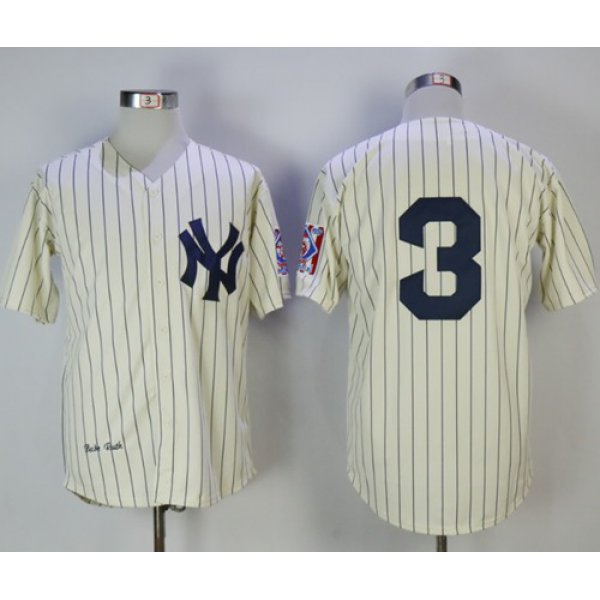 Mitchell And Ness New York Yankees #3 Babe Ruth Cream Throwback Stitched MLB Jersey