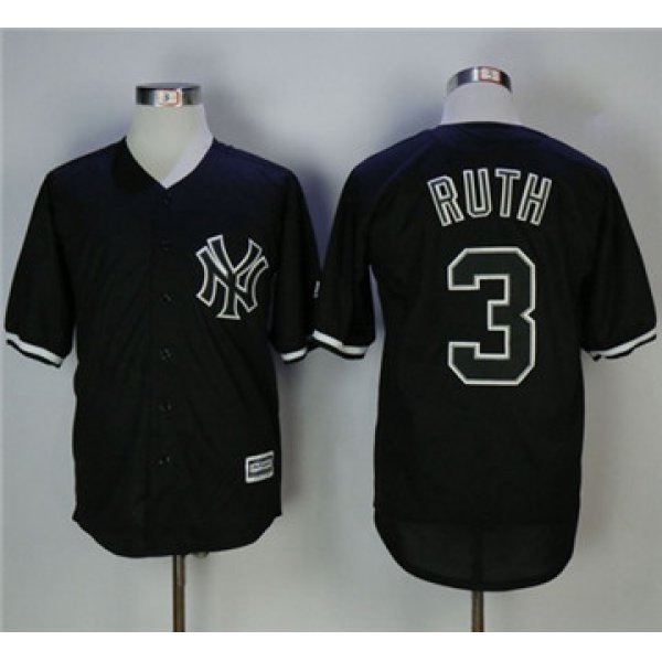 New York Yankees #3 Babe Ruth Black Fashion Stitched MLB Jersey