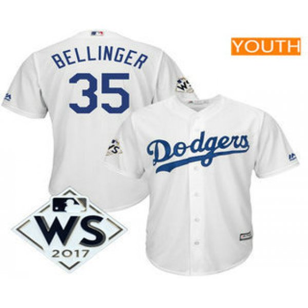 Youth Los Angeles Dodgers Cody Bellinger Majestic White 2017 World Series Patch Cool Base Player Jersey