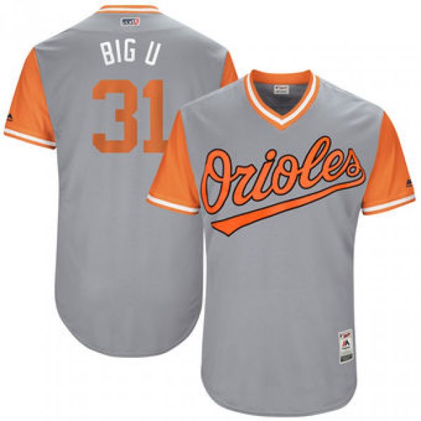 Men's Baltimore Orioles Ubaldo Jimenez Big U Majestic Gray 2017 Players Weekend Authentic Jersey