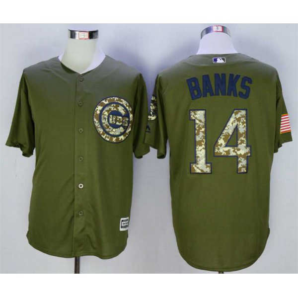 Men's Chicago Cubs #14 Ernie Banks Olive Green New Cool Base Jersey