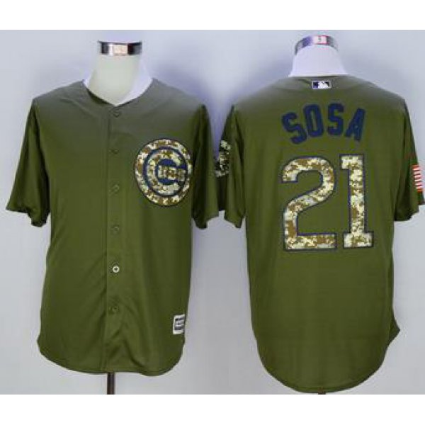 Men's Chicago Cubs #21 Sammy Sosa Olive Green New Cool Base Jersey