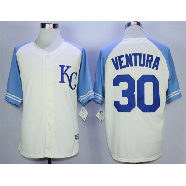 Men's Kansas City Royals #30 Yordano Ventura Cream New Cool Base Jersey