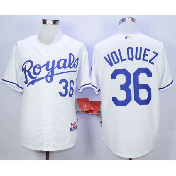 Men's Kansas City Royals #36 Edinson Volquez White Cool Base Jersey