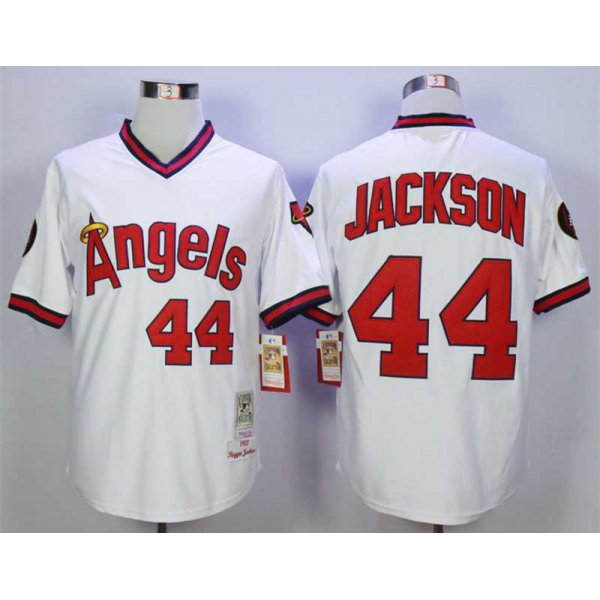Men's LA Angels Of Anaheim #44 Reggie Jackson White 1982 Throwback Jersey