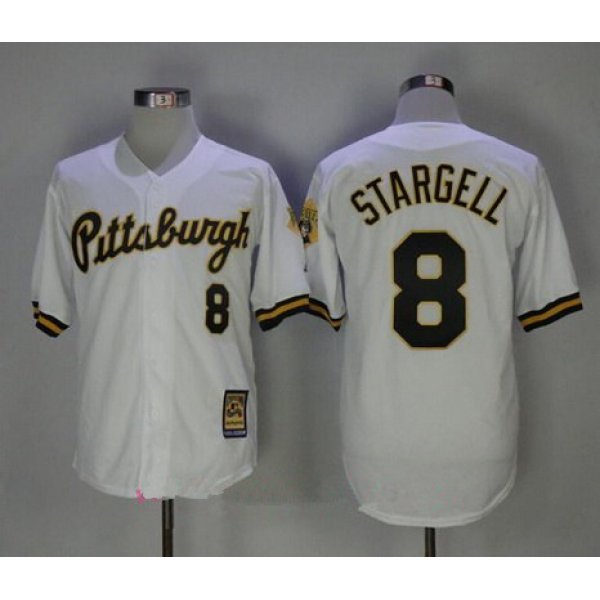 Men's Pittsburgh Pirates #8 Willie Stargell White Button 1987 Throwback Stitched MLB Mitchell & Ness Jersey