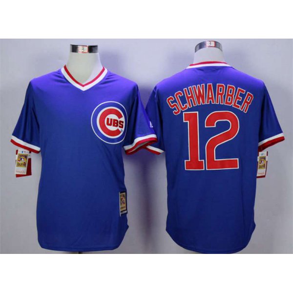 Men's Chicago Cubs #12 Kyle Schwarber Blue Throwback Jersey