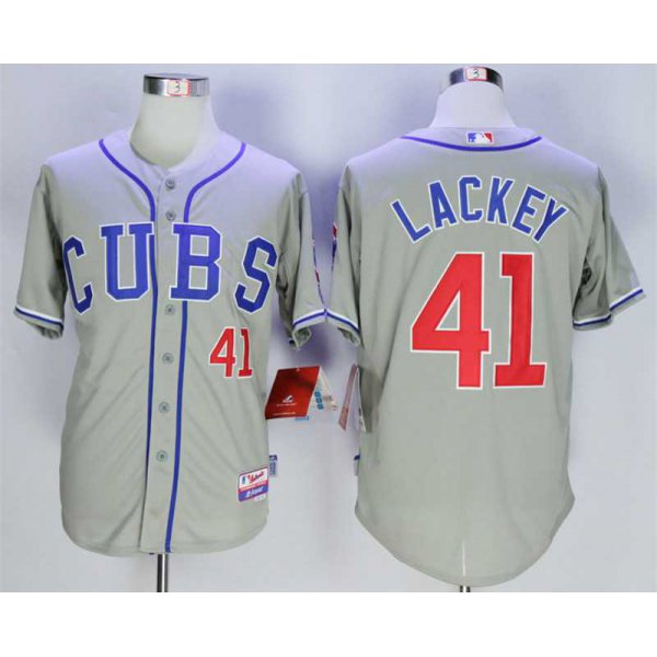 Men's Chicago Cubs #41 John Lackey Grey Cool Base Jersey