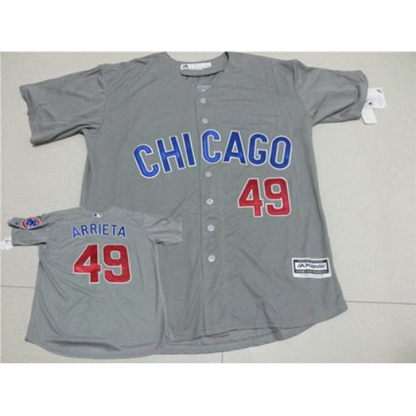 Men's Chicago Cubs #49 Jake Arrieta Gray Road 2015 MLB Cool Base Jersey