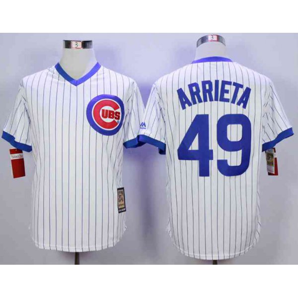 Men's Chicago Cubs #49 Jake Arrieta White Throwback Jersey