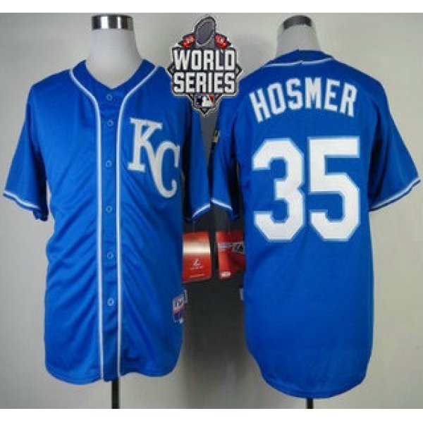 Men's Kansas City Royals #35 Eric Hosmer KC Blue Alternate Baseball Jersey With 2015 World Series Patch