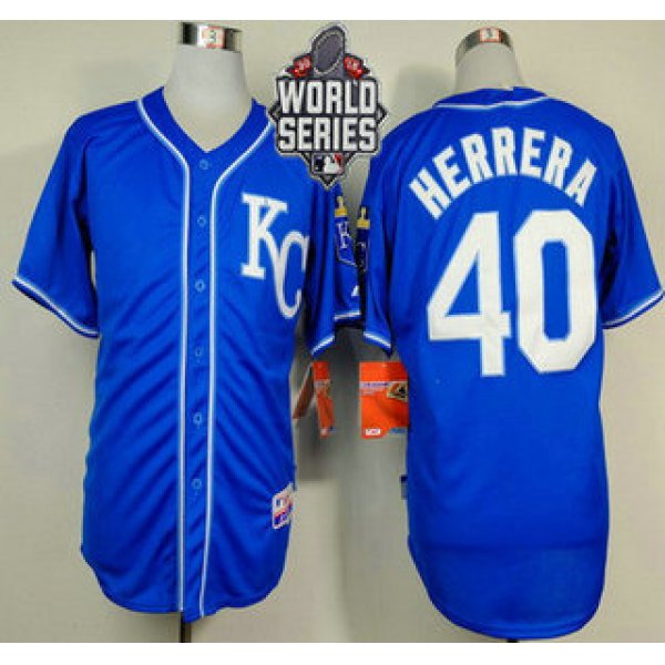 Men's Kansas City Royals #40 Kelvin Herrera KC Blue Alternate Baseball Jersey With 2015 World Series Patch