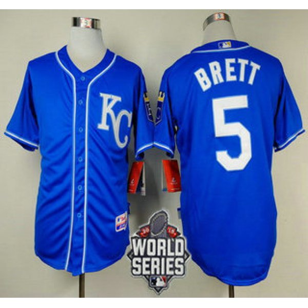 Men's Kansas City Royals #5 George Brett KC Blue Alternate Baseball Jersey With 2015 World Series Patch