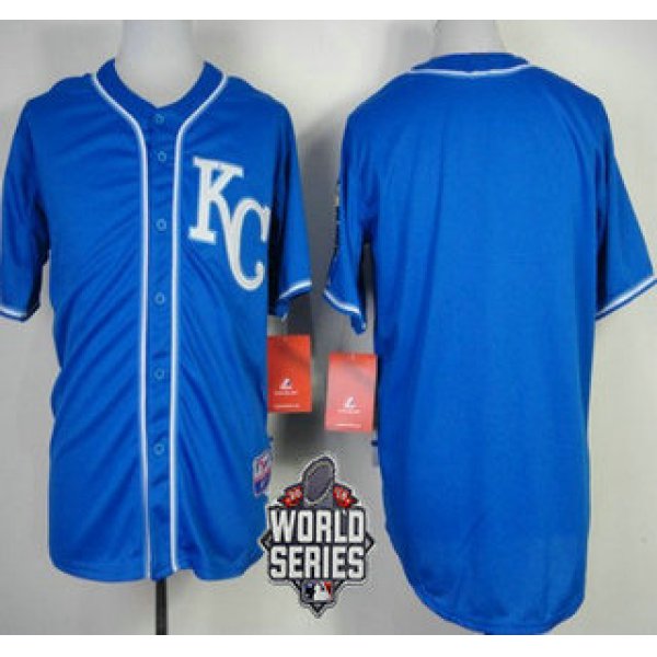 Men's Kansas City Royals Blank KC Blue Alternate Baseball Jersey With 2015 World Series Patch