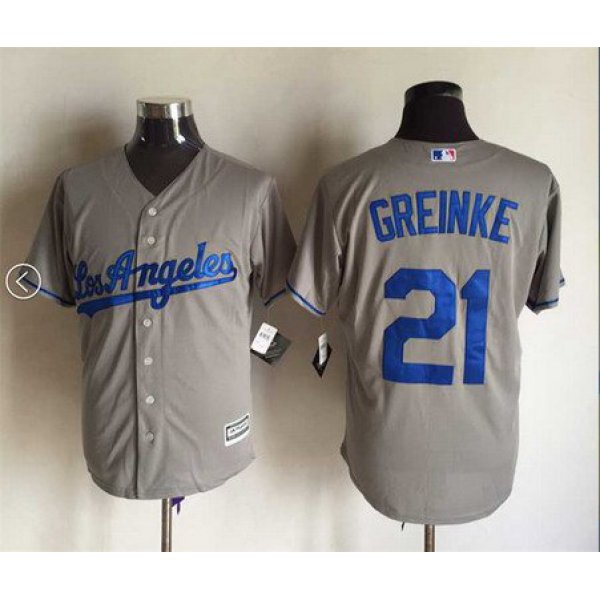 Men's Los Angeles Dodgers #21 Zack Greinke Away Gray 2015 MLB Cool Base Jersey