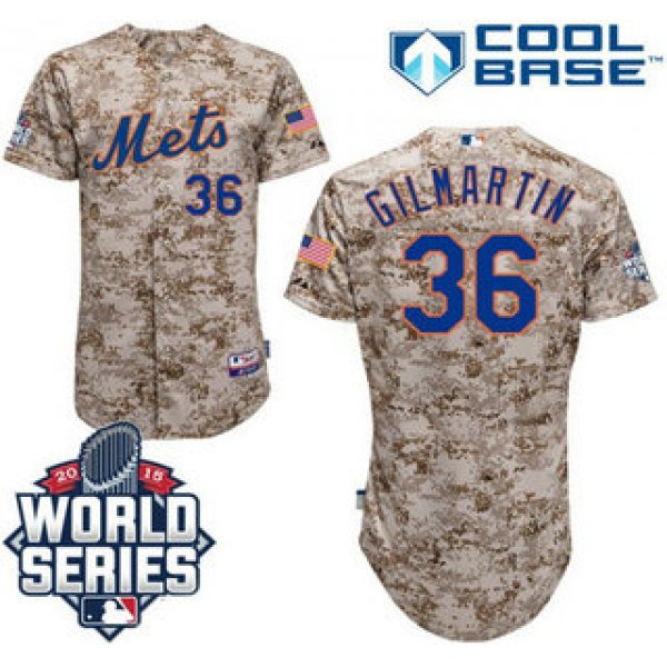 New York Mets #36 Sean Gilmartin Camo Authentic Cool Base Jersey with 2015 World Series Participant Patch