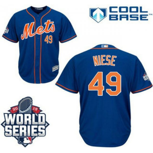 New York Mets #49 Jon Niese Royal Blue Orange Cool Base Jersey with 2015 World Series Participant Patch