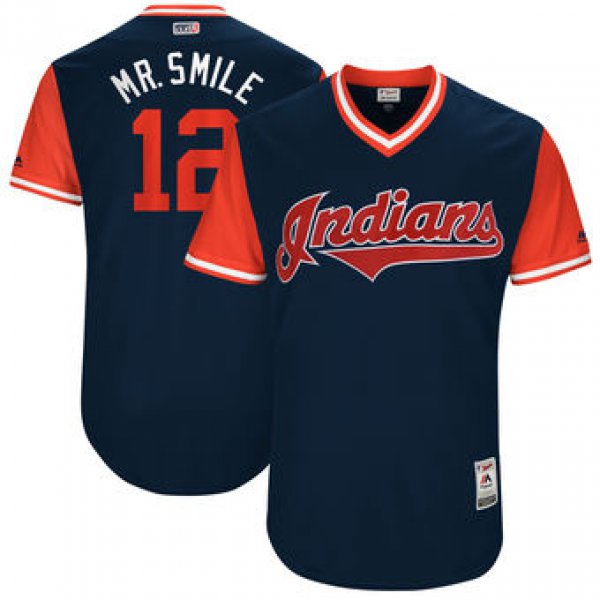 Men's Cleveland Indians Francisco Lindor Mr. Smile Majestic Navy 2017 Players Weekend Authentic Jersey