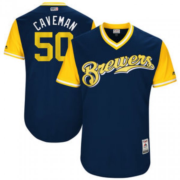 Men's Milwaukee Brewers Jacob Barnes Caveman Majestic Navy 2017 Players Weekend Authentic Jersey