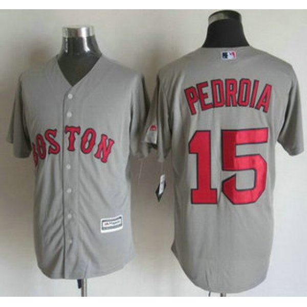 Men's Boston Red Sox #15 Dustin Pedroia Away Gray 2015 MLB Cool Base Jersey