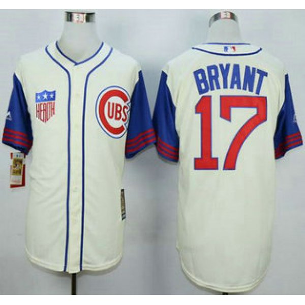 Men's Chicago Cubs #17 Kris Bryant Cream With Blue 1942 Turn Back The Clock Jersey