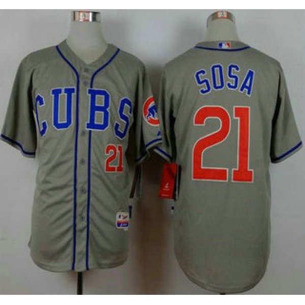 Men's Chicago Cubs #21 Sammy Sosa Alternate Road Grey MLB Cool Base Jersey