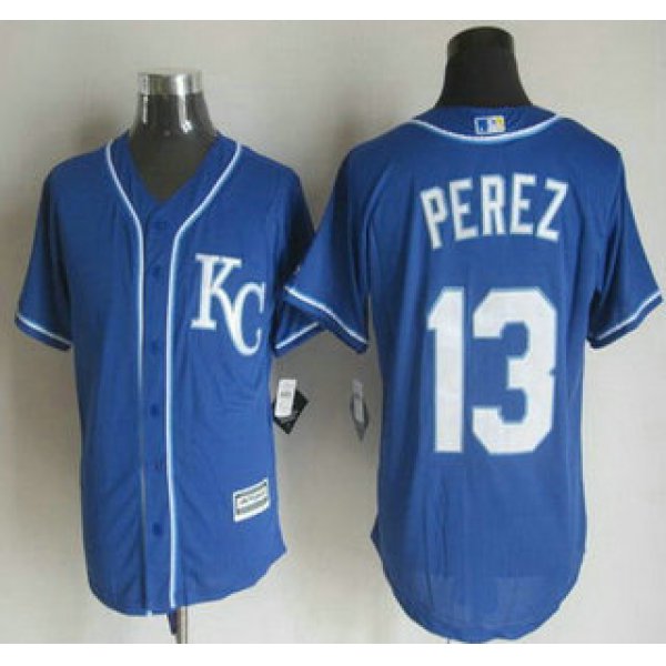 Men's Kansas City Royals #13 Salvador Perez Alternate Blue KC 2015 MLB Cool Base Jersey