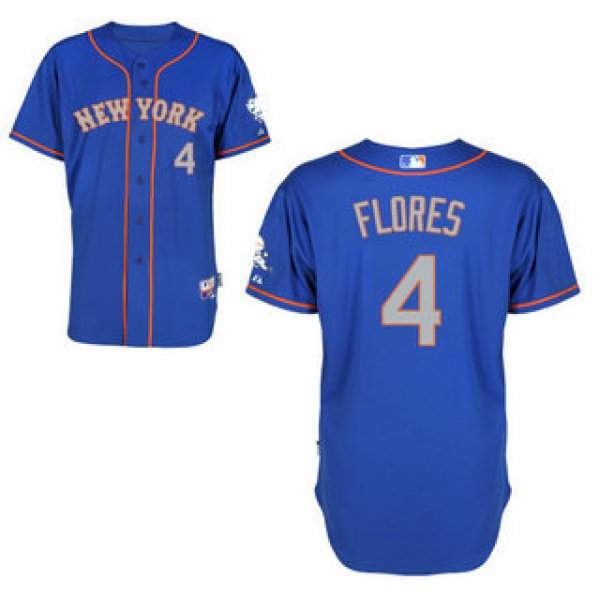 Men's New York Mets #4 Wilmer Flores Alternate Blue With Gray MLB Cool Base Jersey With 2015 Mr. Met Patch