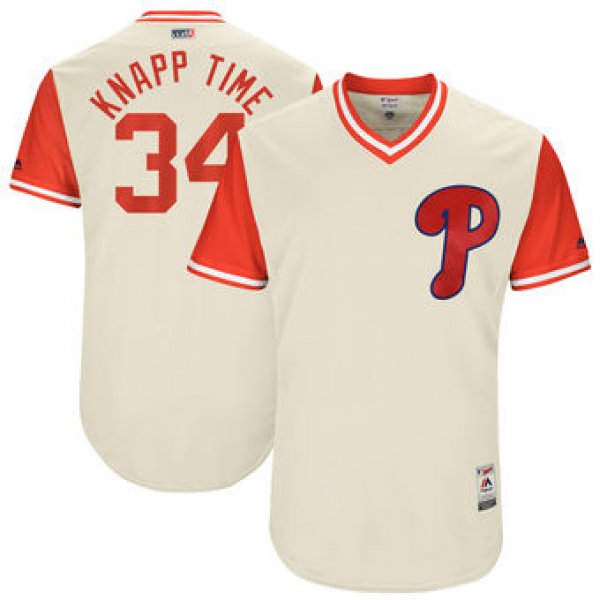 Men's Philadelphia Phillies Andrew Knapp Knapp Time Majestic Tan 2017 Players Weekend Authentic Jersey