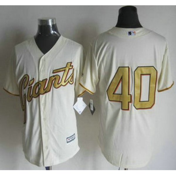 Men's San Francisco Giants #40 Madison Bumgarner Cream With Gold Program 2015 MLB Cool Base Jersey