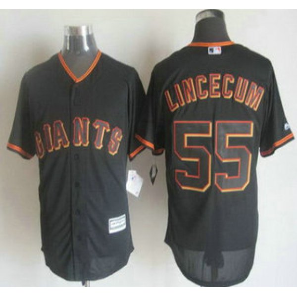 Men's San Francisco Giants #55 Tim Lincecum Alternate Black 2015 MLB Cool Base Jersey