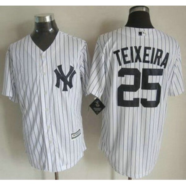 New York Yankees #25 Mark Teixeira 2015 White With Navy Pinstripe Jersey