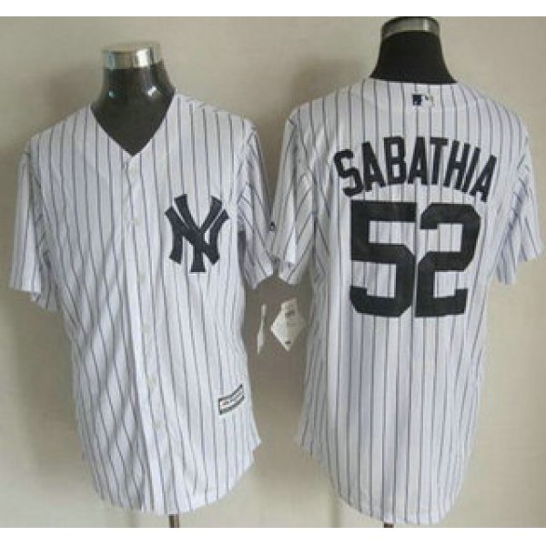 New York Yankees #52 CC Sabathia 2015 White With Navy Pinstripe Jersey