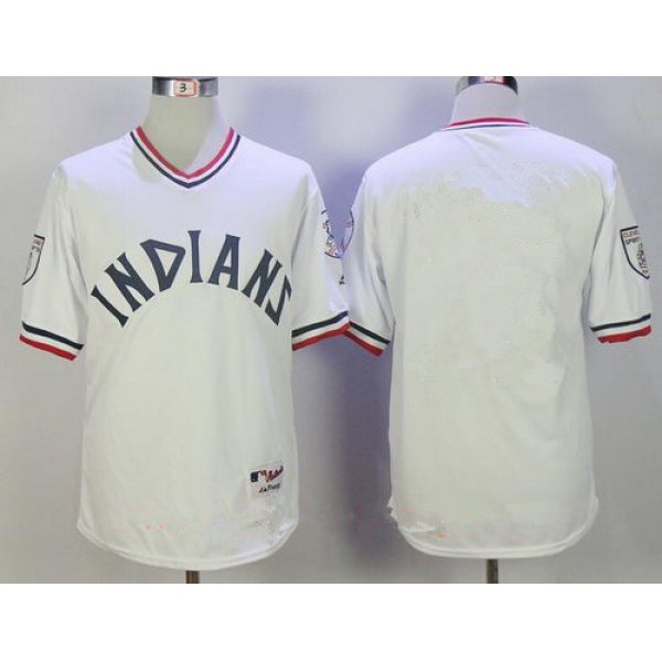 Men's Cleveland Indians Blank White Cooperstown Collection Stitched MLB Majestic Cool Base Jersey