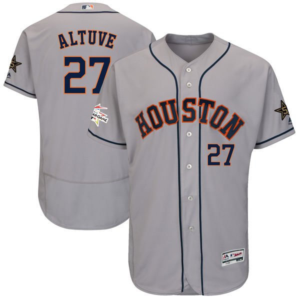 Men's Houston Astros #27 Jose Altuve Majestic Gray 2017 MLB All-Star Game Worn Stitched MLB Flex Base Jersey